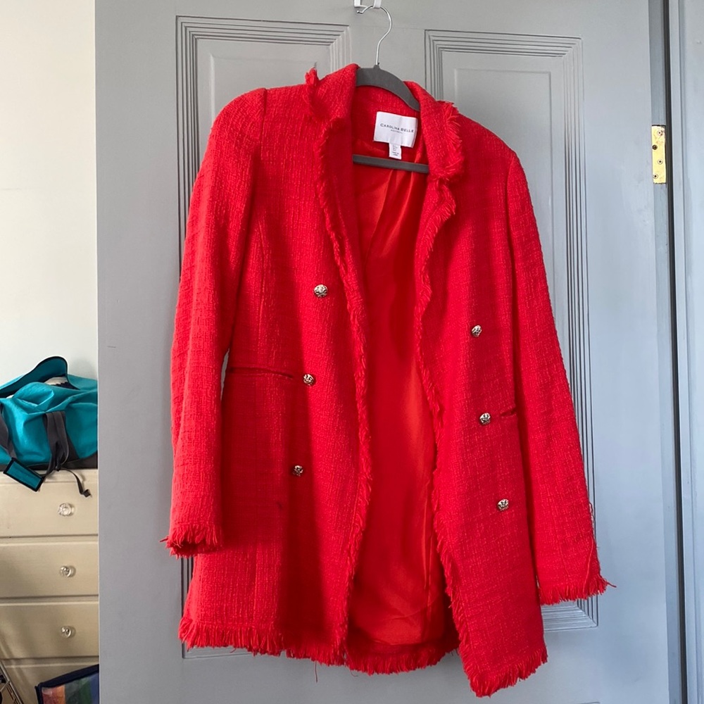 Carolina Belle Double Breasted Tweed Fringed Jacket EUC